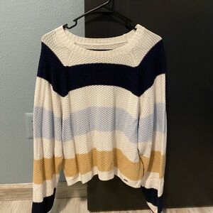 Striped Navy, Cream, and Gold Women's Sweater